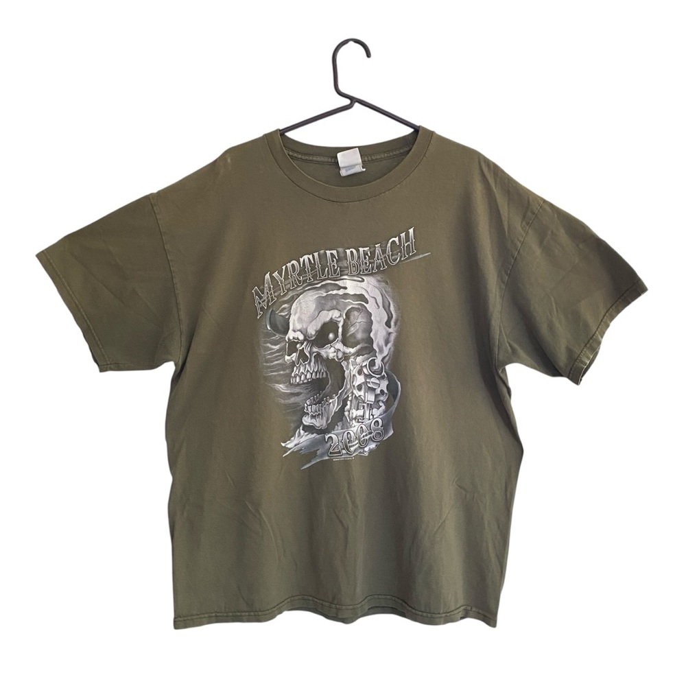 Myrtle Beach 2008 Spring Rally Army Green TENNESEE RIVER Tee Mens XL Gray Skull